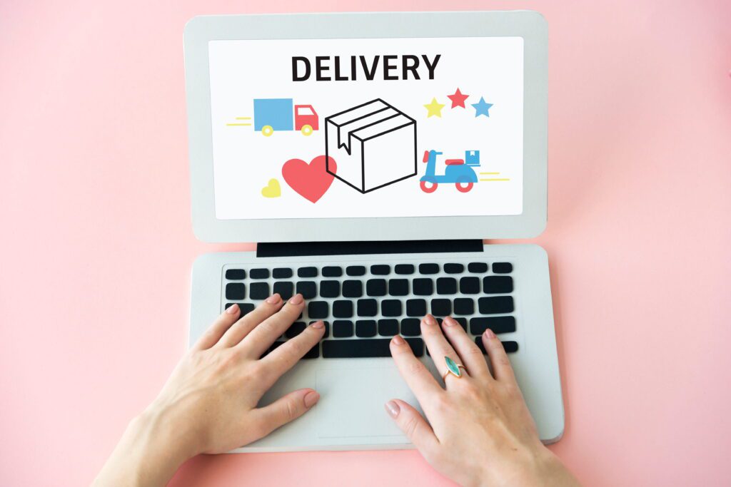 Dropshipping business concept showing online delivery and ecommerce store on laptop
