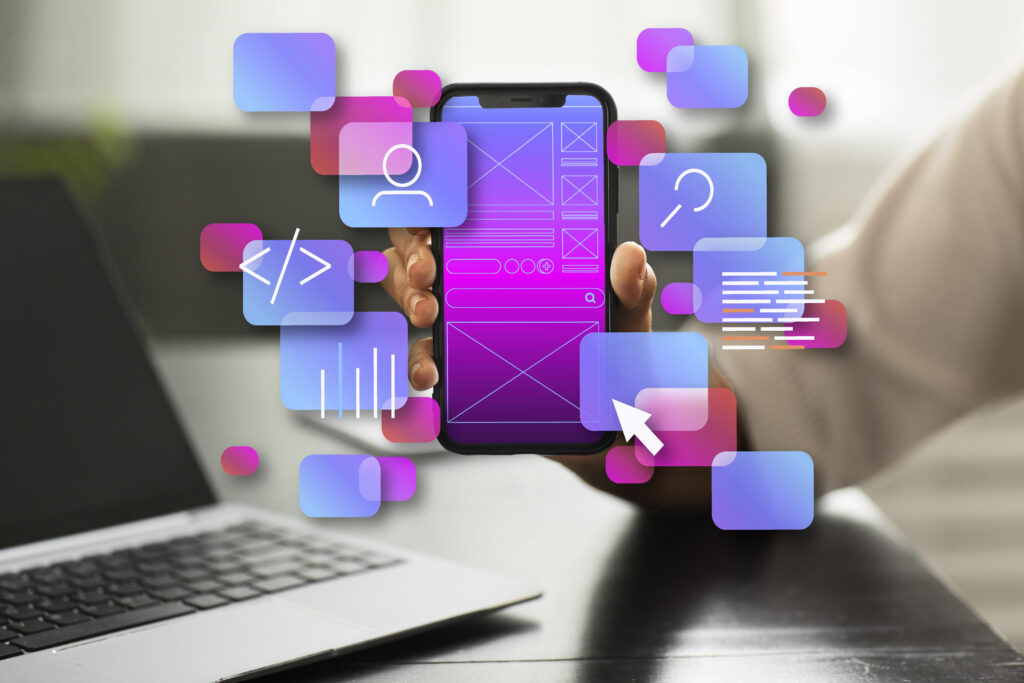 Mobile App Development: Complete Guide for Beginners (2026) Mobile app development concept showing UI wireframe on smartphone with coding and design icons