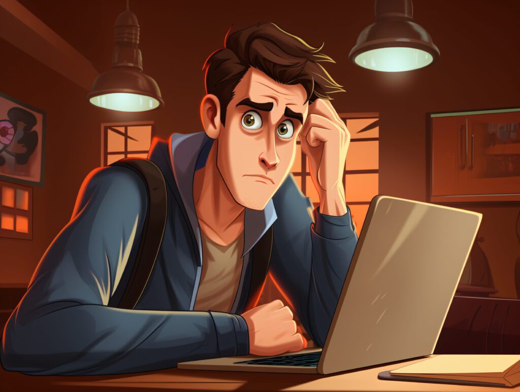 Frustrated user sitting at laptop because StoryNavigation is not working or loading